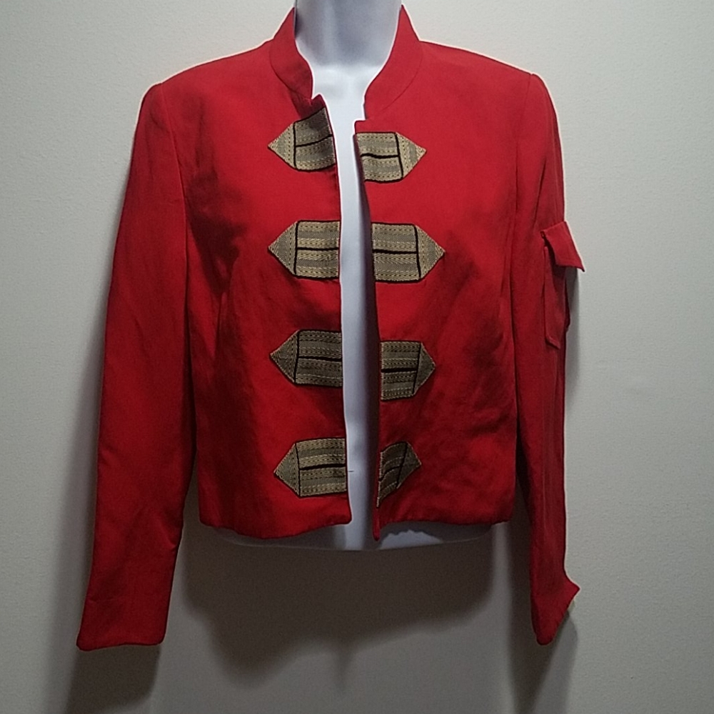 Platine Paris Womens S 38 Jacket Cropped Steampunk Military Band Red Vtg Retro